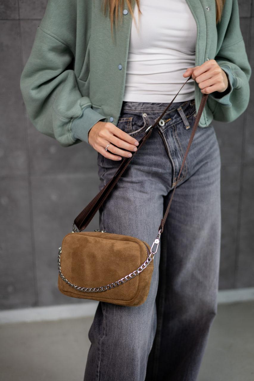 Handmade Womens Suede Crossbody Bag Cappuccino Gift for Her