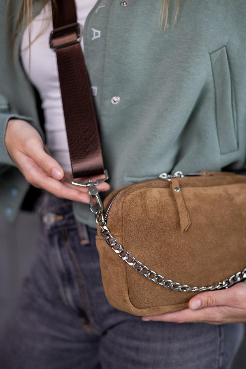 Handmade Womens Suede Crossbody Bag Cappuccino Gift for Her