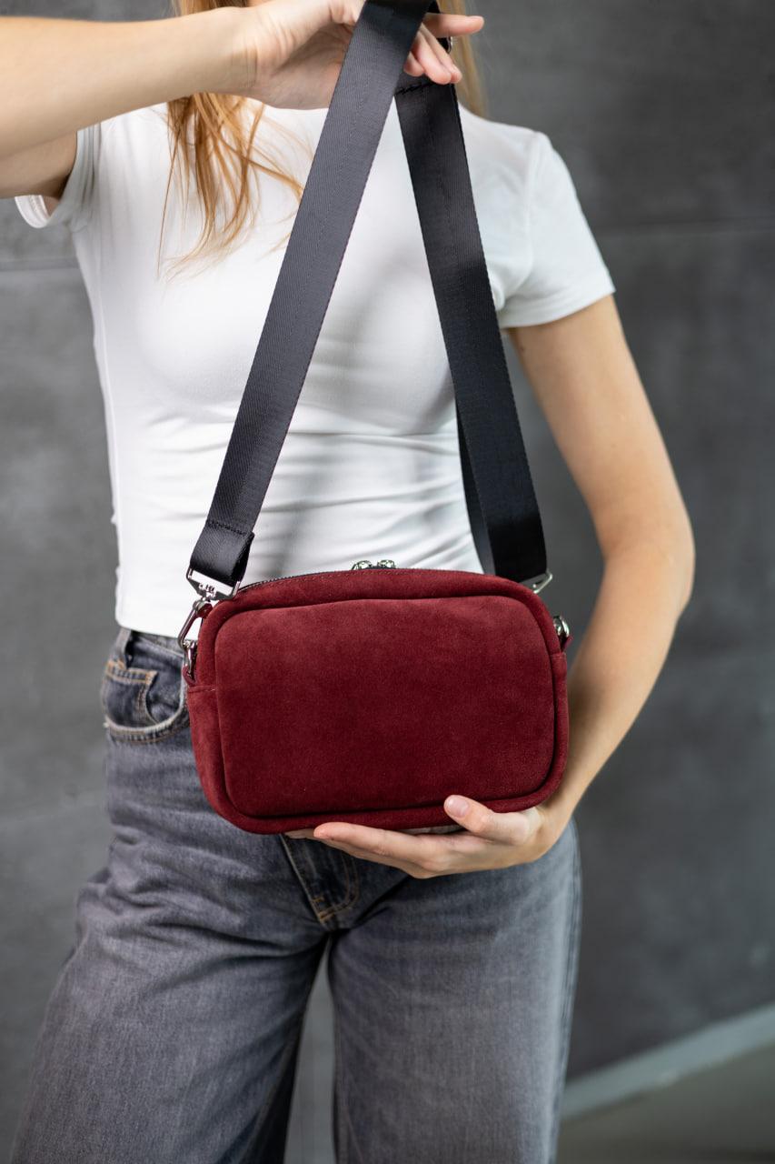 Womens Handmade Suede Crossbody Bag Burgundy Gift for Her