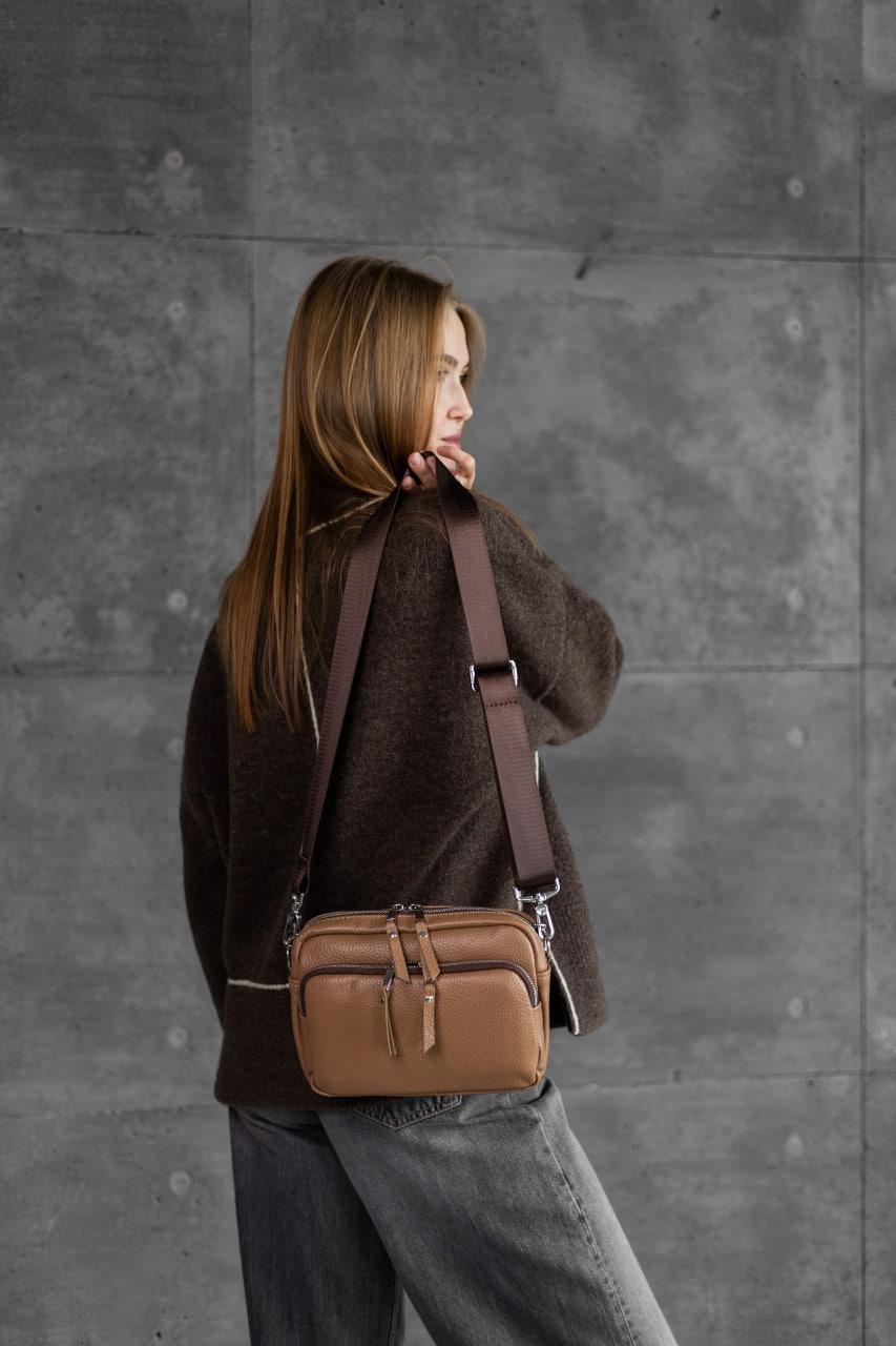 Handmade Womens Crossbody Bag Genuine Leather Flotar Cappuccino Gift for Her