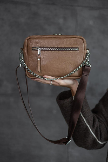 Handmade Womens Crossbody Bag Genuine Leather Flotar Cappuccino Gift for Her