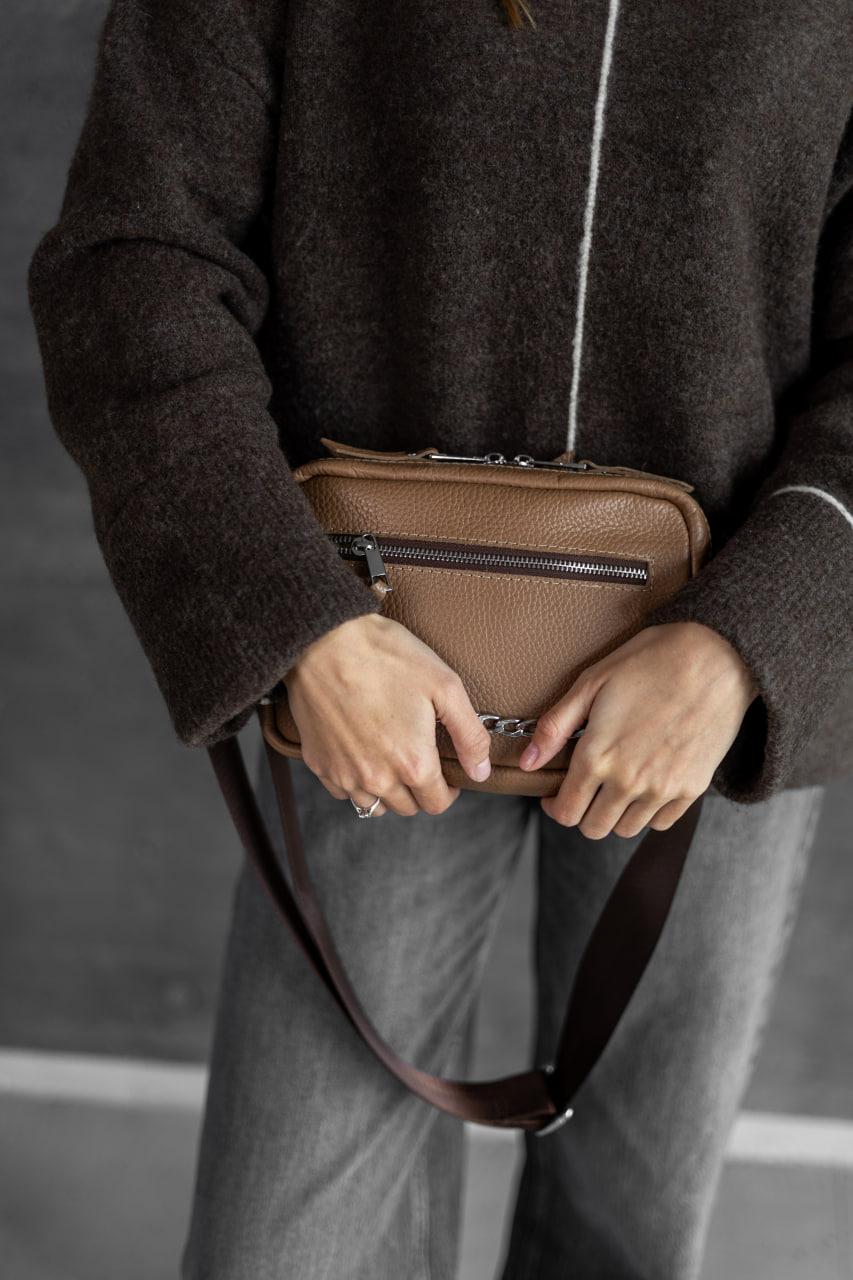 Handmade Womens Crossbody Bag Genuine Leather Flotar Cappuccino Gift for Her