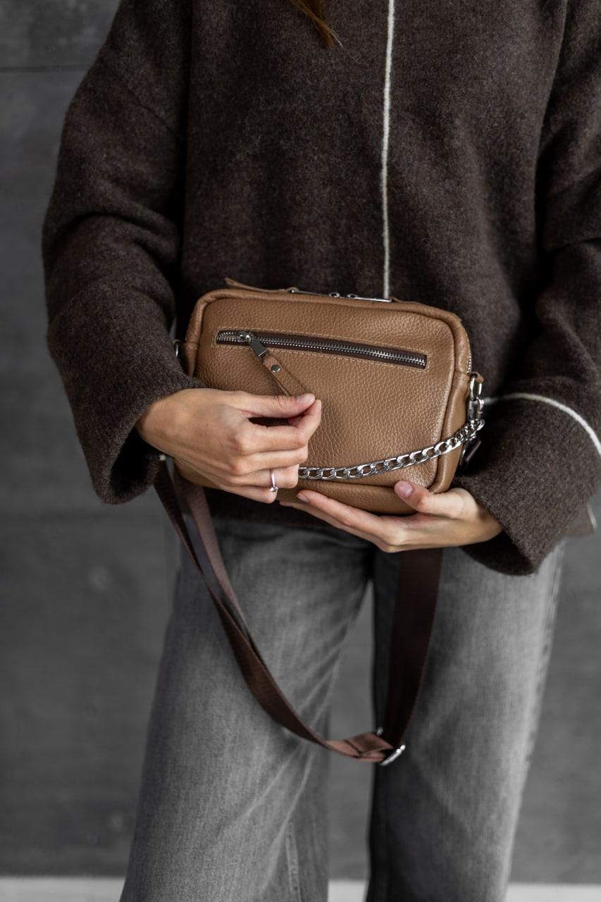 Handmade Womens Crossbody Bag Genuine Leather Flotar Cappuccino Gift for Her