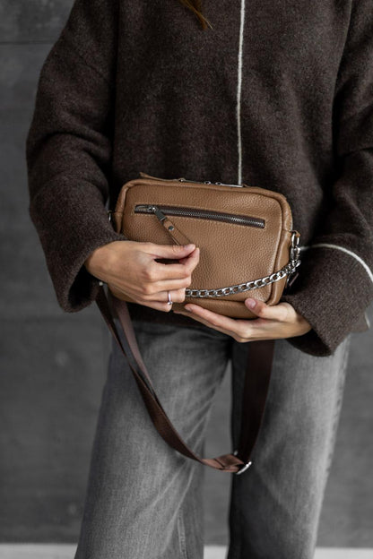 Handmade Womens Crossbody Bag Genuine Leather Flotar Cappuccino Gift for Her