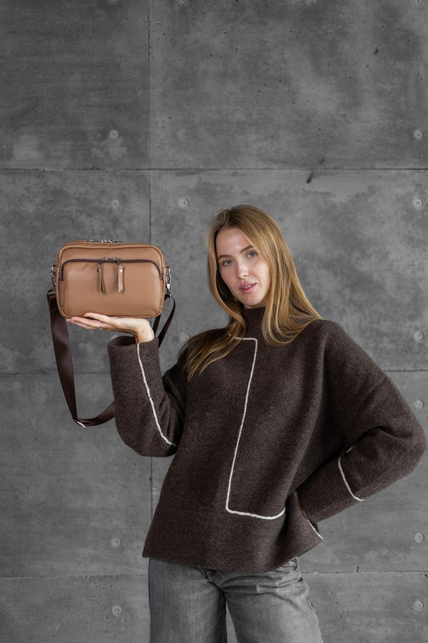 Handmade Womens Crossbody Bag Genuine Leather Flotar Cappuccino Gift for Her