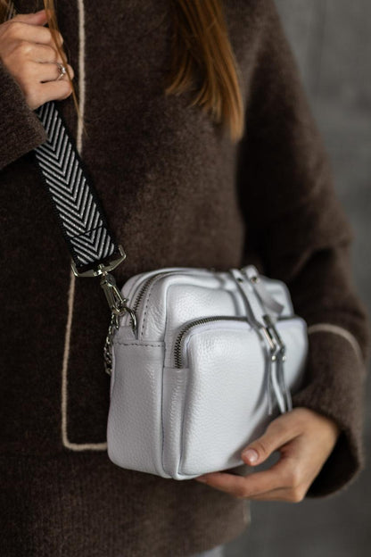 Handmade Womens White Flotar Leather Cross Body Bag Gift for Her