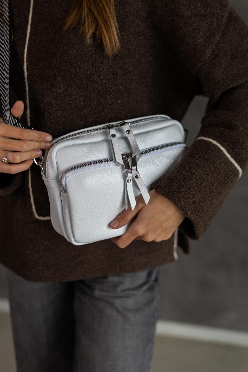 Handmade Womens White Flotar Leather Cross Body Bag Gift for Her