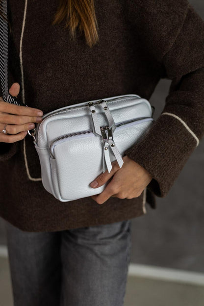 Handmade Womens White Flotar Leather Cross Body Bag Gift for Her