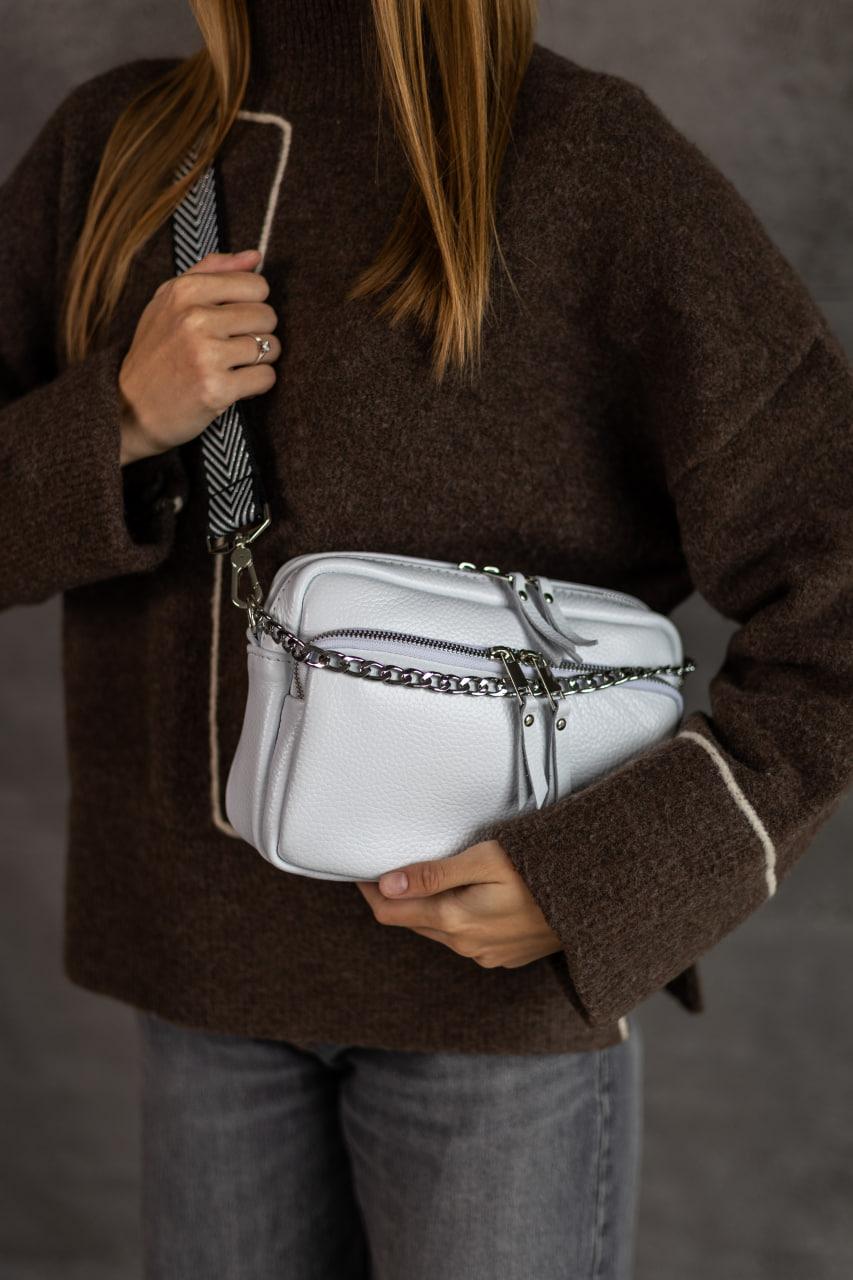 Handmade Womens White Flotar Leather Cross Body Bag Gift for Her