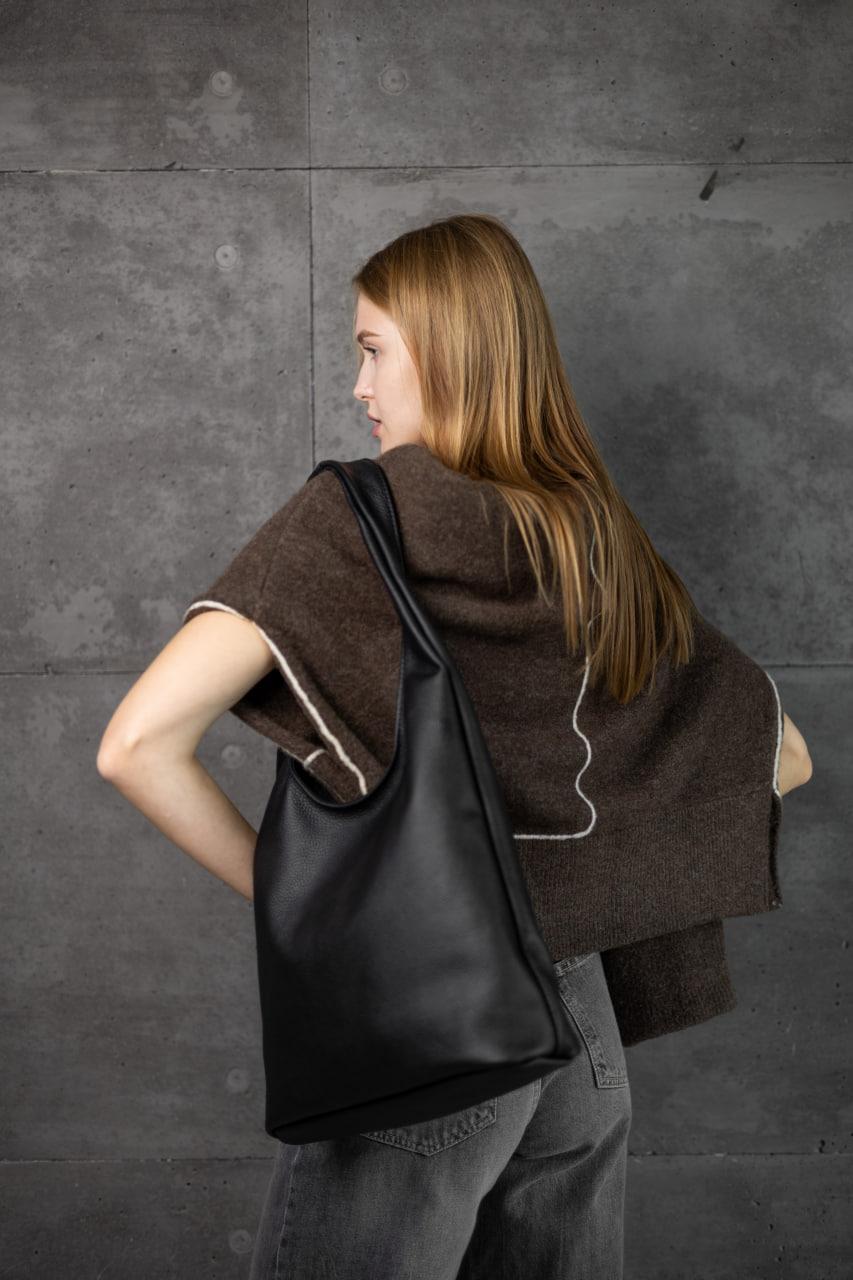 Handmade Womens Leather Shopper Bag Gift for Her Black Flotar Leather Tote