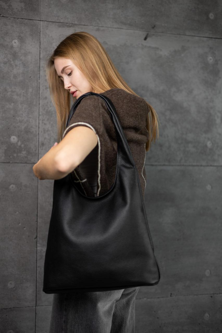 Handmade Womens Leather Shopper Bag Gift for Her Black Flotar Leather Tote