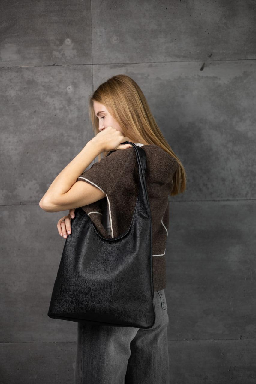 Handmade Womens Leather Shopper Bag Gift for Her Black Flotar Leather Tote