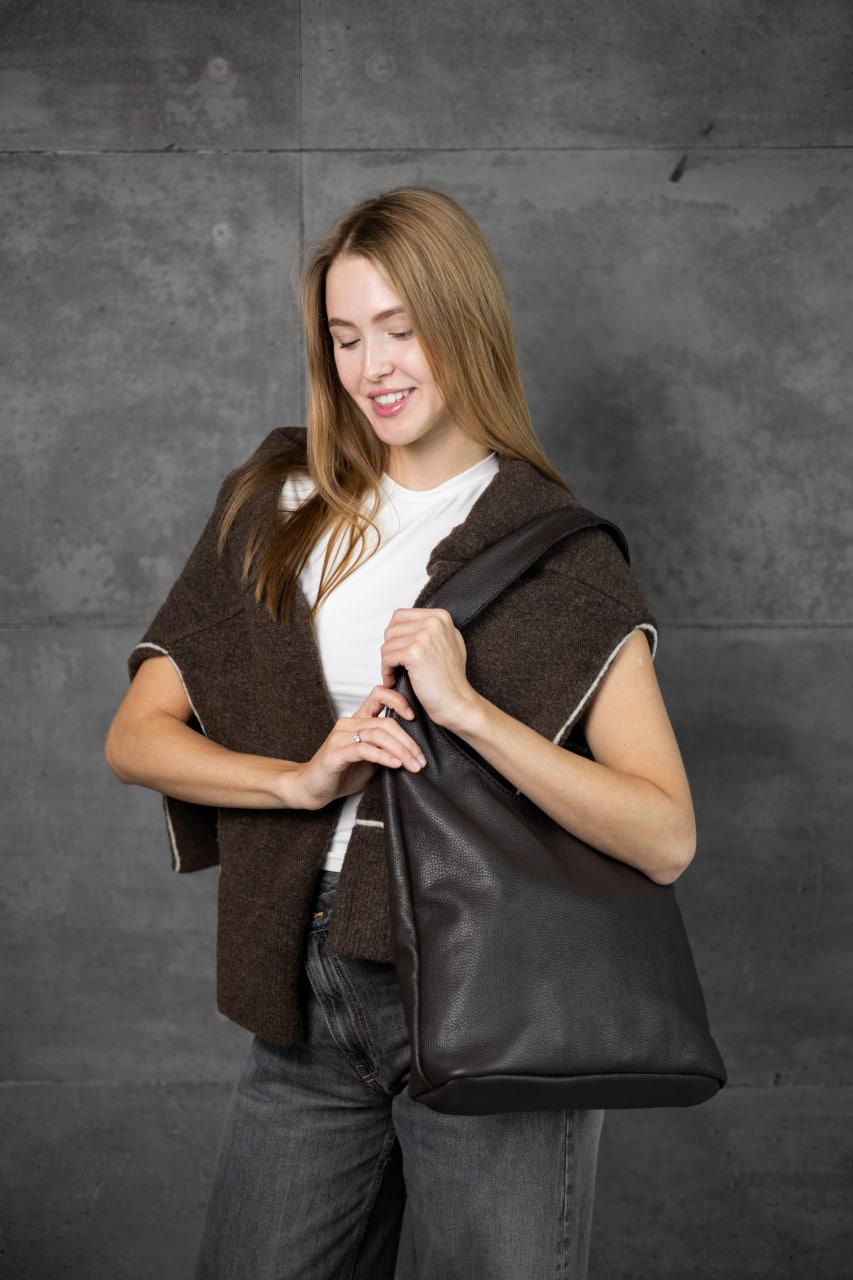 Womens Genuine Flotar Leather Shopper Tote Chocolate Handmade Gift for Her
