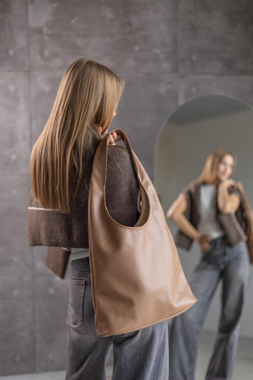 Handmade Womens Leather Shopper Bag Genuine Pebbled Leather Floater Cappuccino Gift for Her