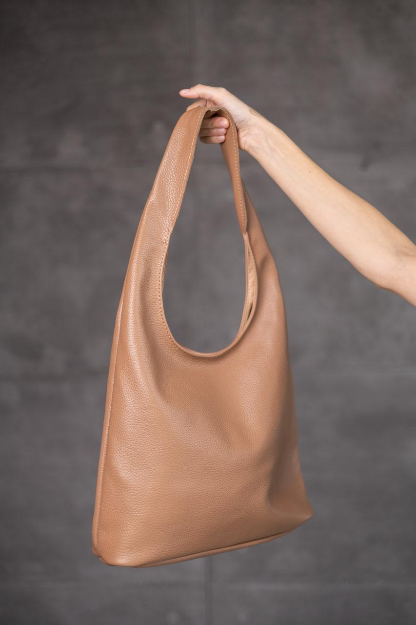 Handmade Womens Leather Shopper Bag Genuine Pebbled Leather Floater Cappuccino Gift for Her