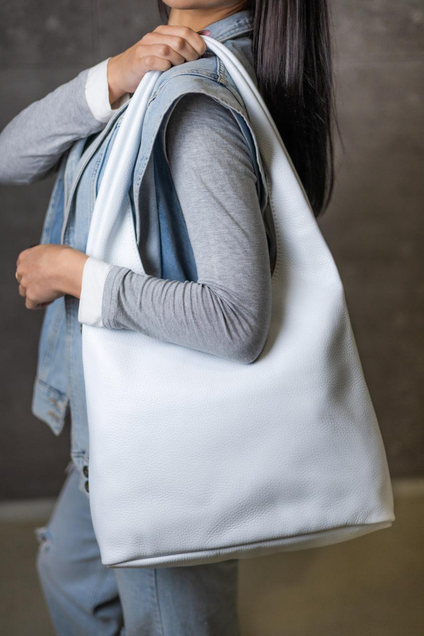Womens Handmade Genuine Leather Shopper Bag White Flotar Gift for Her