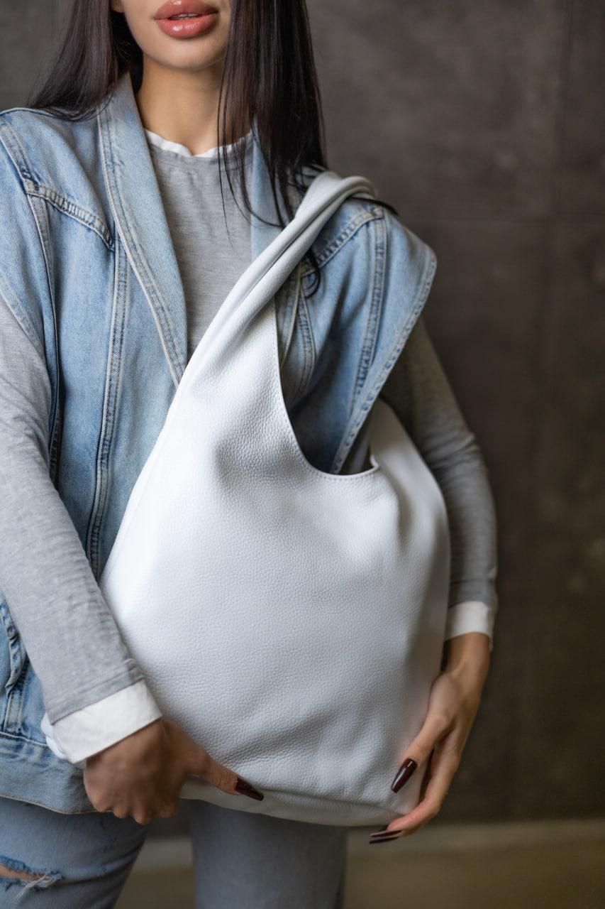 Womens Handmade Genuine Leather Shopper Bag White Flotar Gift for Her