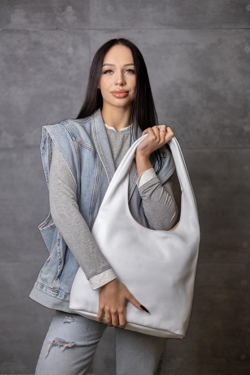 Womens Handmade Genuine Leather Shopper Bag White Flotar Gift for Her