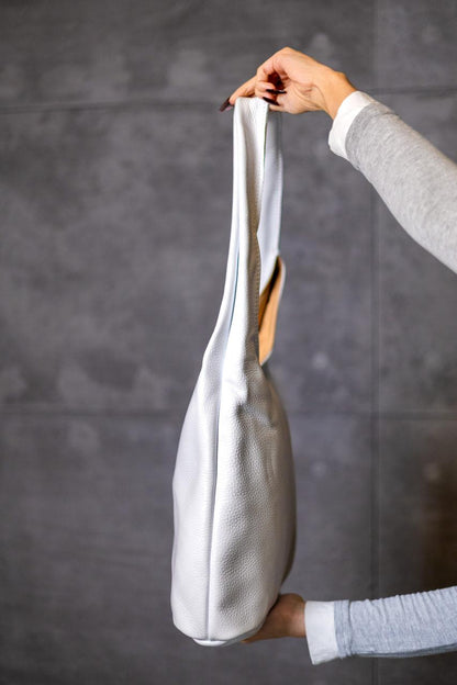 Womens Handmade Genuine Leather Shopper Bag White Flotar Gift for Her