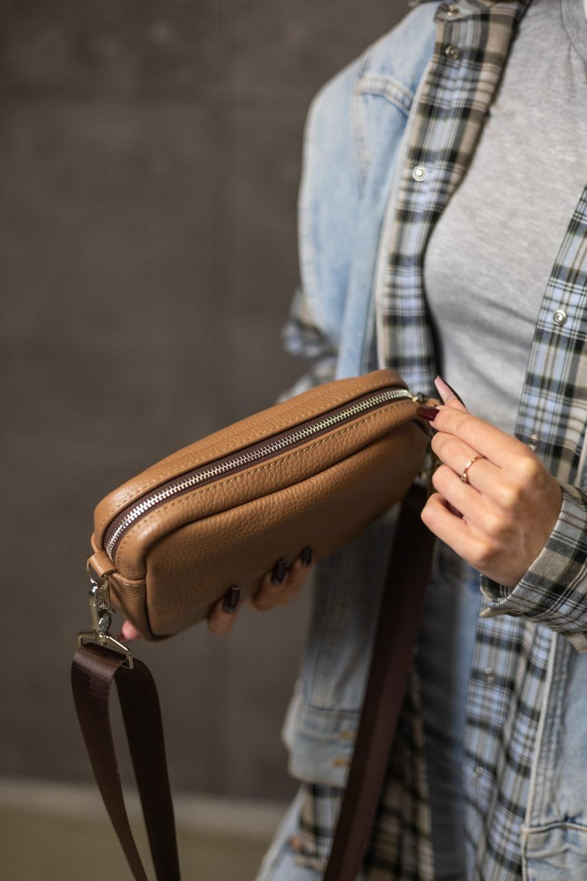 Handmade Womens Genuine Leather Flotar Crossbody Bag Cappuccino Gift for Her