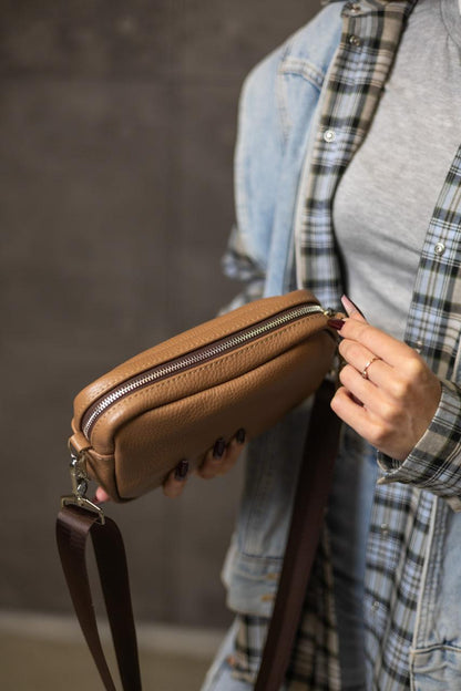 Handmade Womens Genuine Leather Flotar Crossbody Bag Cappuccino Gift for Her