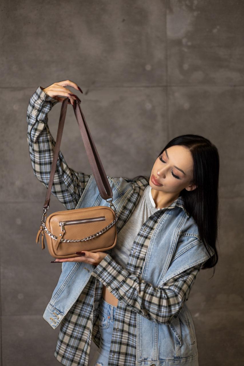Handmade Womens Genuine Leather Flotar Crossbody Bag Cappuccino Gift for Her