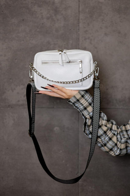 Handmade White Flotar Leather Crossbody Bag Gift for Her Womens Small Genuine Leather Shoulder Bag