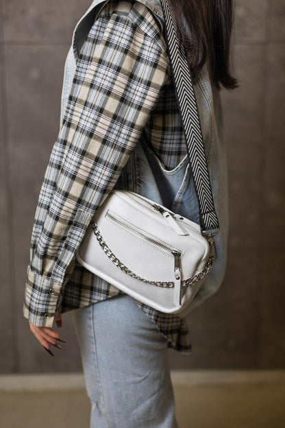 Handmade White Flotar Leather Crossbody Bag Gift for Her Womens Small Genuine Leather Shoulder Bag