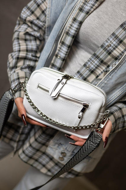 Handmade White Flotar Leather Crossbody Bag Gift for Her Womens Small Genuine Leather Shoulder Bag