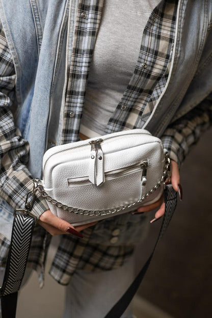 Handmade White Flotar Leather Crossbody Bag Gift for Her Womens Small Genuine Leather Shoulder Bag