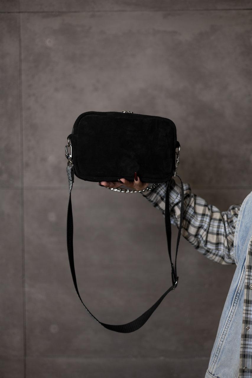 Womens Handmade Black Suede Crossbody Bag Gift For Her