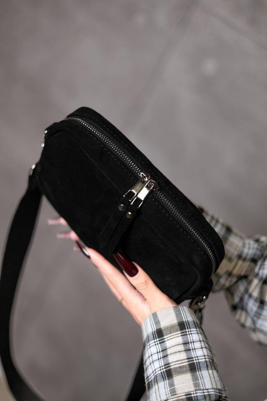 Womens Handmade Black Suede Crossbody Bag Gift For Her