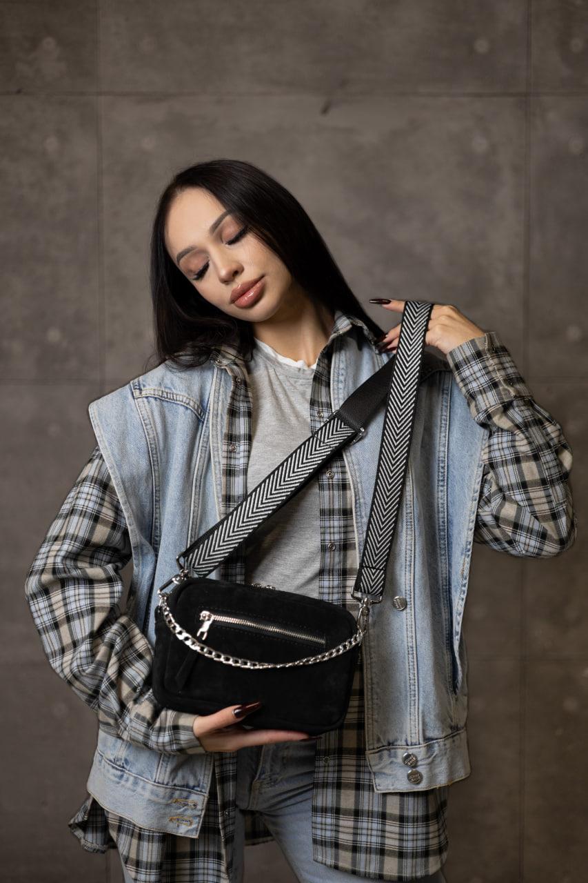 Womens Handmade Black Suede Crossbody Bag Gift For Her
