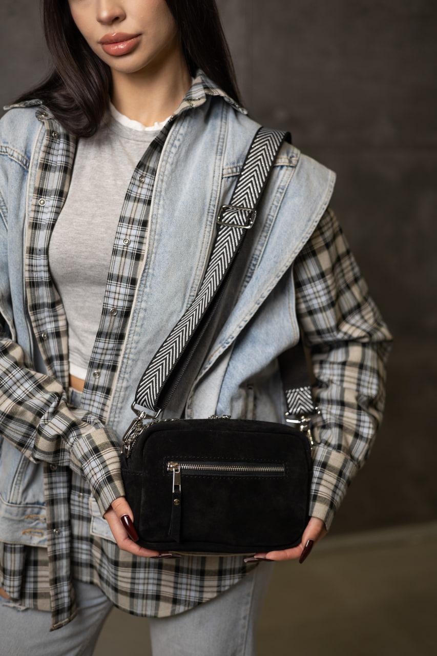 Womens Handmade Black Suede Crossbody Bag Gift For Her