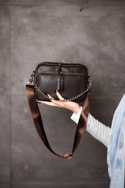 Handmade Genuine Leather Flotar Crossbody Bag Chocolate Gift for Her