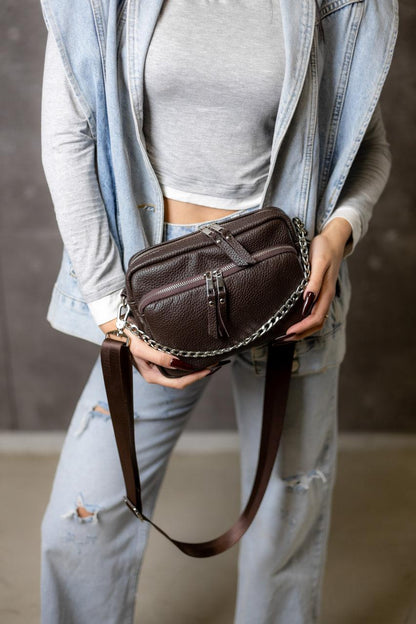 Handmade Genuine Leather Flotar Crossbody Bag Chocolate Gift for Her