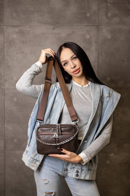Handmade Genuine Leather Flotar Crossbody Bag Chocolate Gift for Her