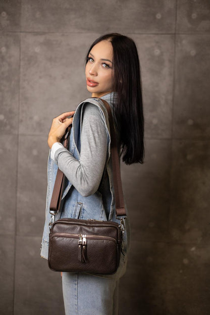 Handmade Genuine Leather Flotar Crossbody Bag Chocolate Gift for Her
