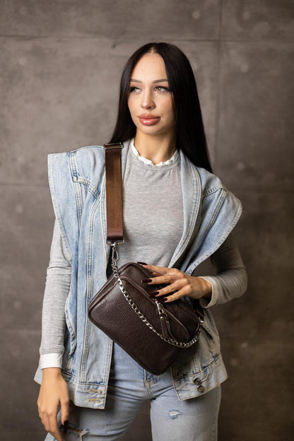 Handmade Genuine Leather Flotar Crossbody Bag Chocolate Gift for Her