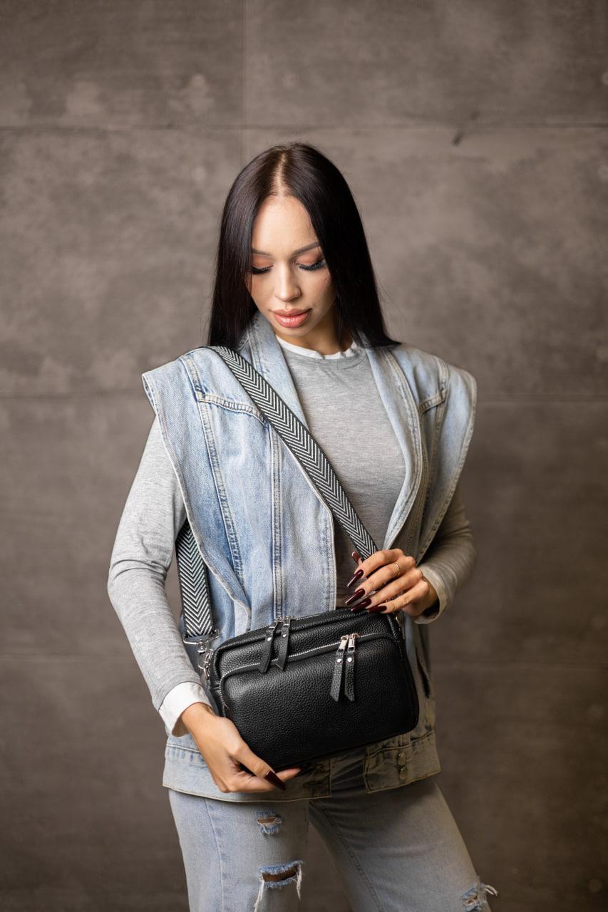 Handmade Womens Genuine Leather Flotar Crossbody Bag Black Gift For Her