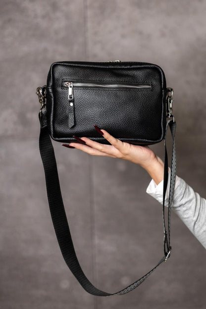 Handmade Womens Genuine Leather Flotar Crossbody Bag Black Gift For Her