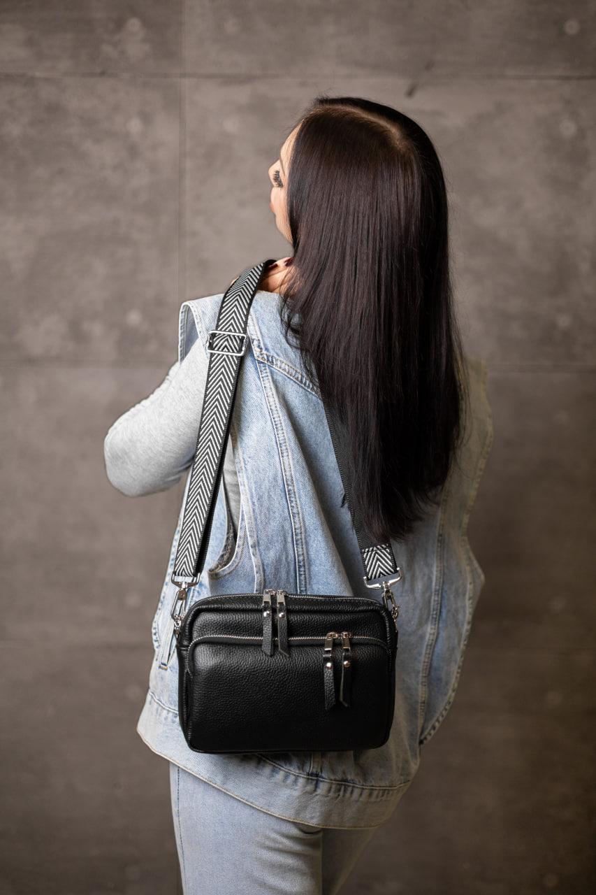 Handmade Womens Genuine Leather Flotar Crossbody Bag Black Gift For Her