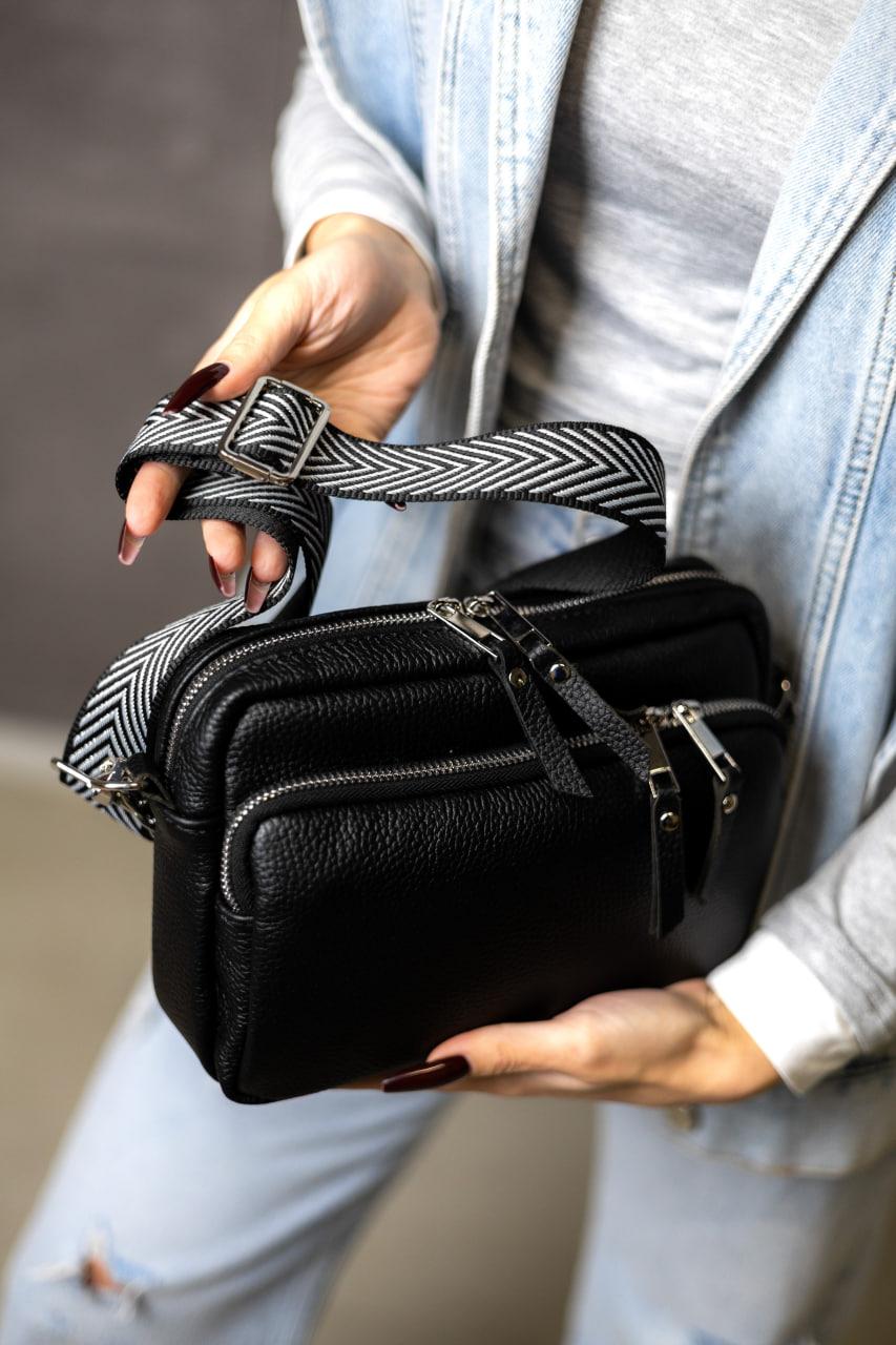 Handmade Womens Genuine Leather Flotar Crossbody Bag Black Gift For Her