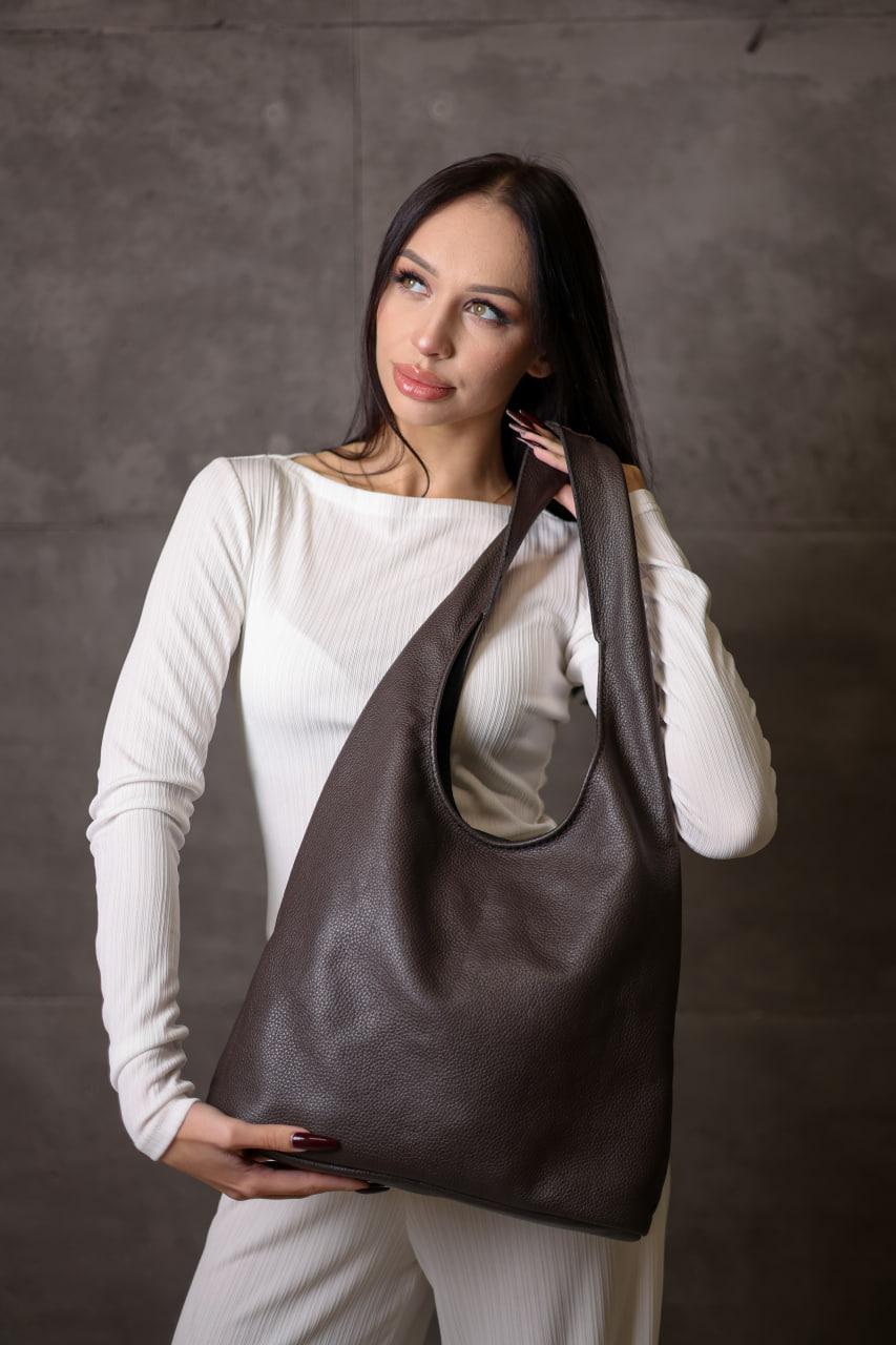 Handmade Womens Leather Shopper Tote Chocolate Flotar Genuine Leather Shoulder Bag Gift for Her