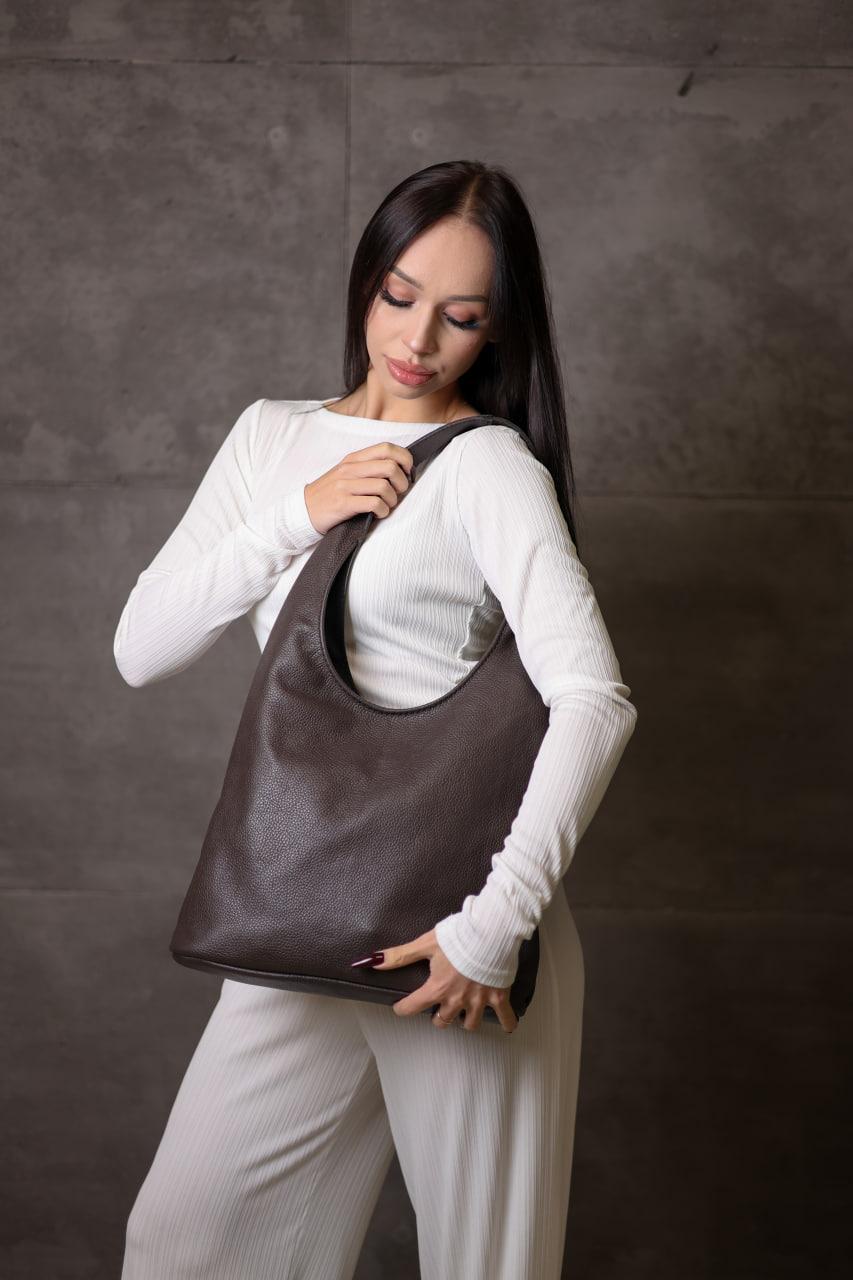 Handmade Womens Leather Shopper Tote Chocolate Flotar Genuine Leather Shoulder Bag Gift for Her
