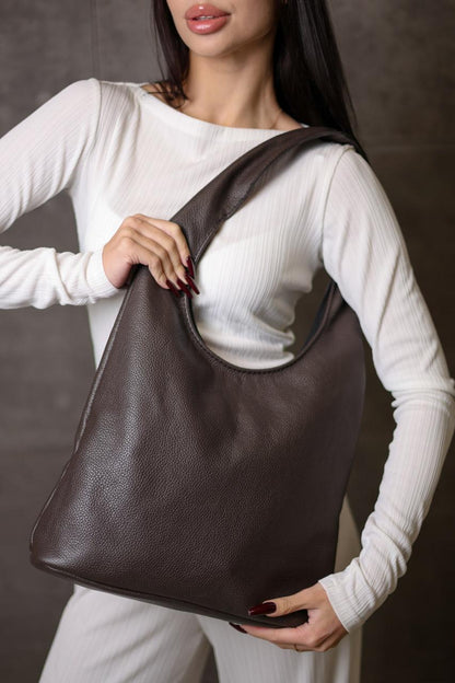 Handmade Womens Leather Shopper Tote Chocolate Flotar Genuine Leather Shoulder Bag Gift for Her