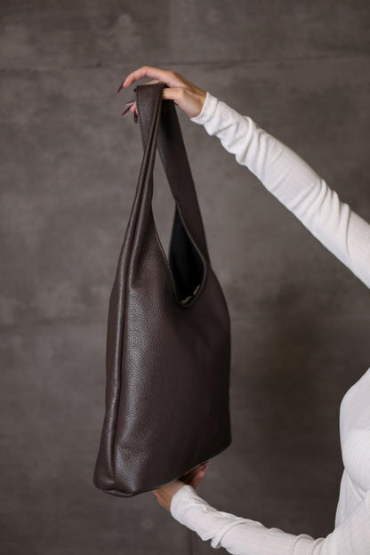 Handmade Womens Leather Shopper Tote Chocolate Flotar Genuine Leather Shoulder Bag Gift for Her