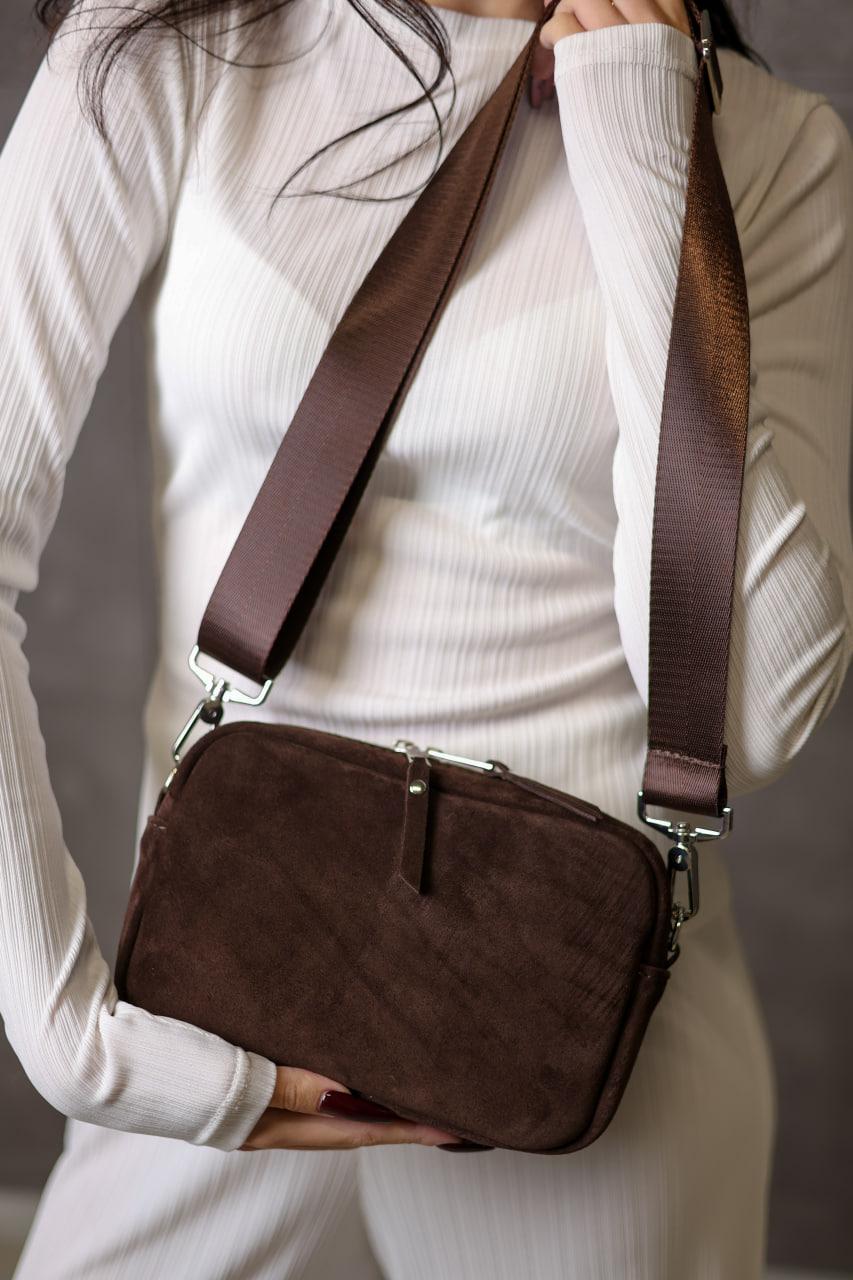 Handmade Womens Suede Crossbody Bag Chocolate Brown Gift for Her