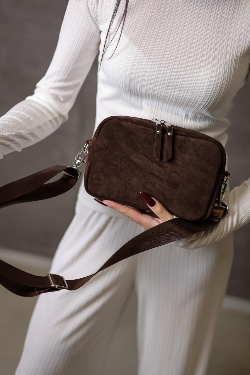 Handmade Womens Suede Crossbody Bag Chocolate Brown Gift for Her