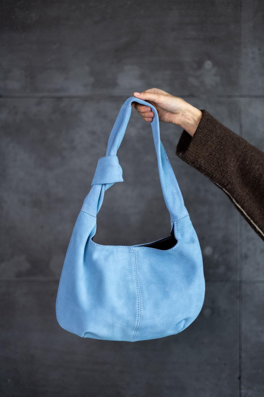 Handmade Powder Blue Suede Hobo Bag Gift for Her Knot Handle Shoulder Bag